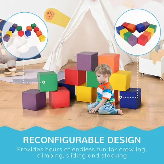 Buy 12 Piece Soft Play Foam Blocks Toy Building Stacking Compliant Learning Toys for Toddler Baby Kids Preschool, 5 image