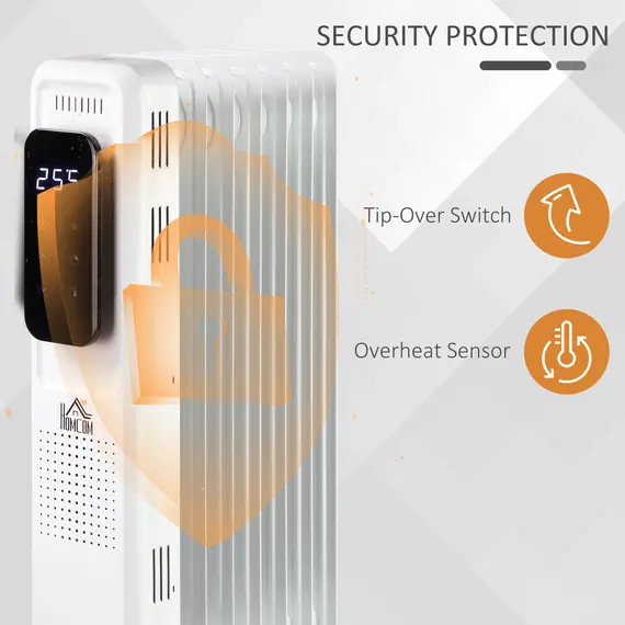 Buy 1500W Oil Filled Radiator, 7 Fin Portable Electric Heater with LED Display, 24H Timer, 3 Heat Settings, Adjustable Thermostat, Safety Cut off, Remote Control, White, 6 image