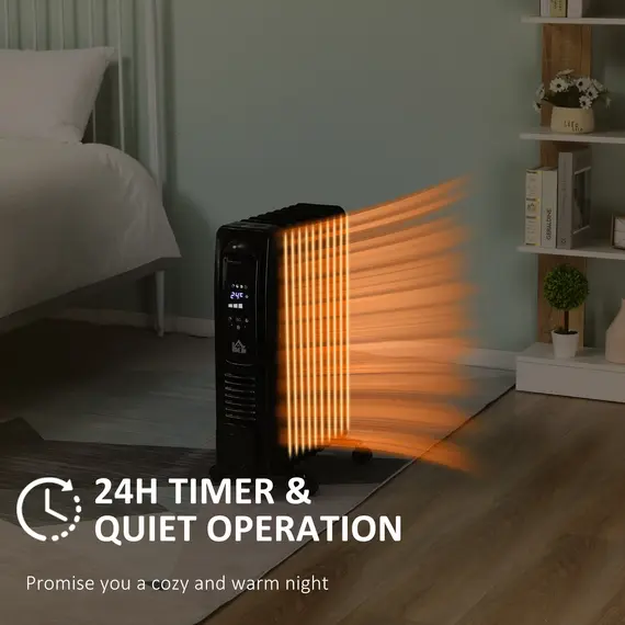 Buy 2000W Digital Oil Filled Radiator, 9 Fin, Portable Electric Heater with LED Display, Timer, 3 Heat Settings, Safety Cut-Off and Remote Control, Black, 6 image
