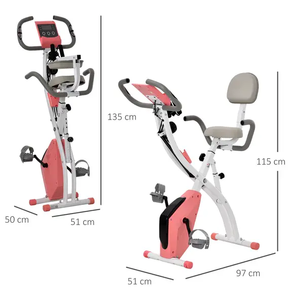 Buy 2-in-1 Folding Exercise Bike with 8-Level Magnetic Resistance, Arm Resistance Band, Pulse Sensor, Pink, 3 image