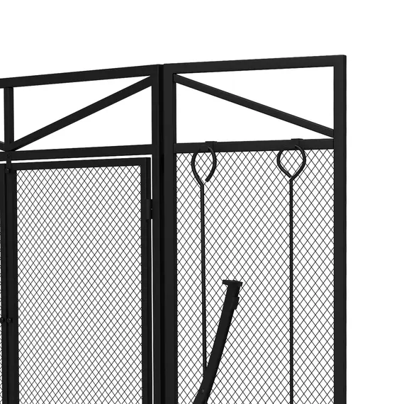 Buy 3 Panel Folding Fire Guard Screen with Fireplace Tool Sets and Front Doors, Freestanding Fire Screen Spark Guard with Feet for Open Fire, Log Burner, Fireplace, 122 x77 cm, Black, 9 image