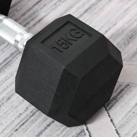 Buy 2x15kg Rubber Hex Dumbbell Portable Hand Weights Dumbbell Home Gym Workout Fitness Hand Dumbbell, 8 image