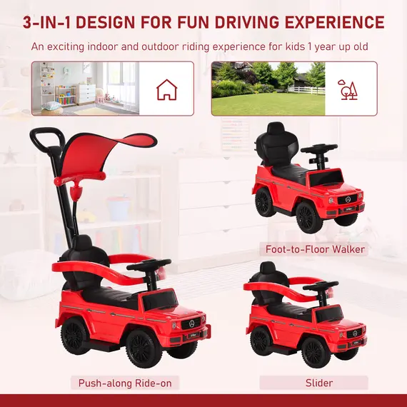 Buy 3 in 1 Kids Children Ride on Push Car Toddler Sliding Car G350 Licensed Walker Foot to Floor Slider Push-Along with Horn Steering Wheel NO POWER Manual, Red, 4 image