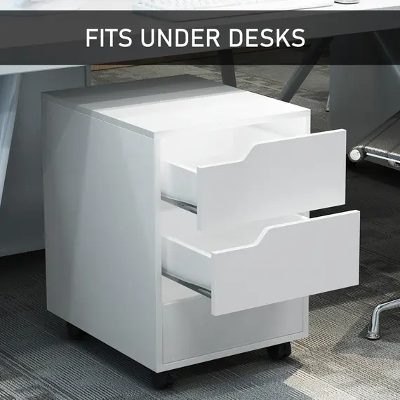 Buy 3 Drawer Mobile File Cabinet, Vertical Filing Cabinet with Wheels for Home Office, White, 5 image