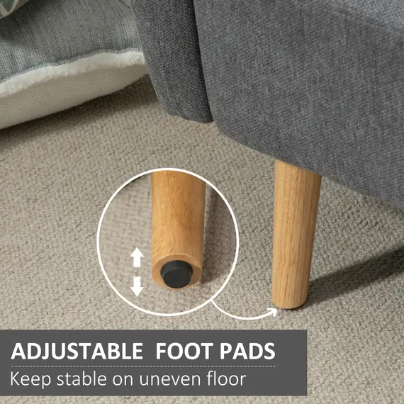 Buy 2 Seater Sofa, Modern Fabric Loveseat Sofa, Small Couch with 2 Pillows, Armrest and Wood Legs for Living Room, Bedroom, Home Office, Grey, 6 image