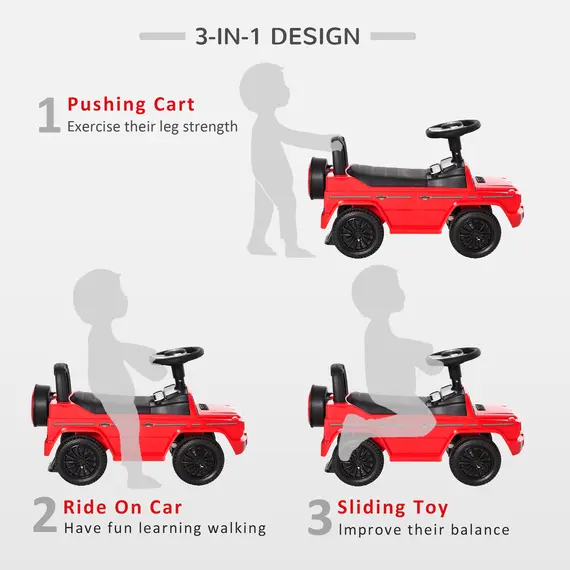 Buy 3 in 1 Kids Ride On Car G350 Licensed Foot To Floor Slider Toddler Push Along NO POWER Red 12-36 months, Colour: Red, 4 image