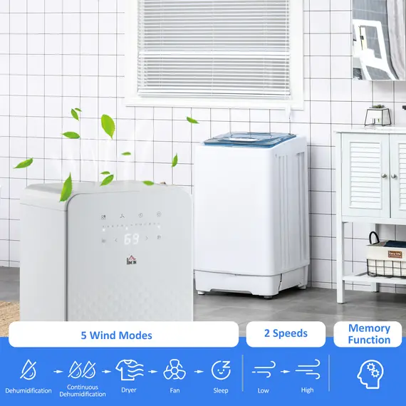 Buy 2000mL Portable Dehumidifier with Air Purifier, 24H Timer, 5 Modes, 12L/Day, for Home Laundry, White, 5 image