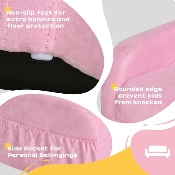 Buy 2-in-1 Kids Armchair, Toddler Sofa Bed, with Wood Frame, for Bedroom, Playroom - Pink, 6 image