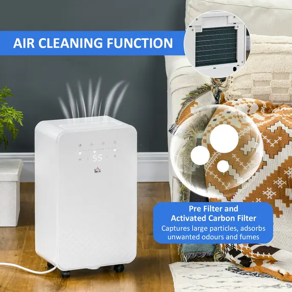 Buy 2000mL Portable Dehumidifier with Air Purifier, 24H Timer, 5 Modes, 10L/Day, for Home Laundry, White, 6 image