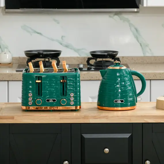 Buy 3000W 1.7L Rapid Boil Kettle & 4 Slice Toaster, Kettle and Toaster Set with 7 Browning Controls and Crumb Tray, Green, 7 image