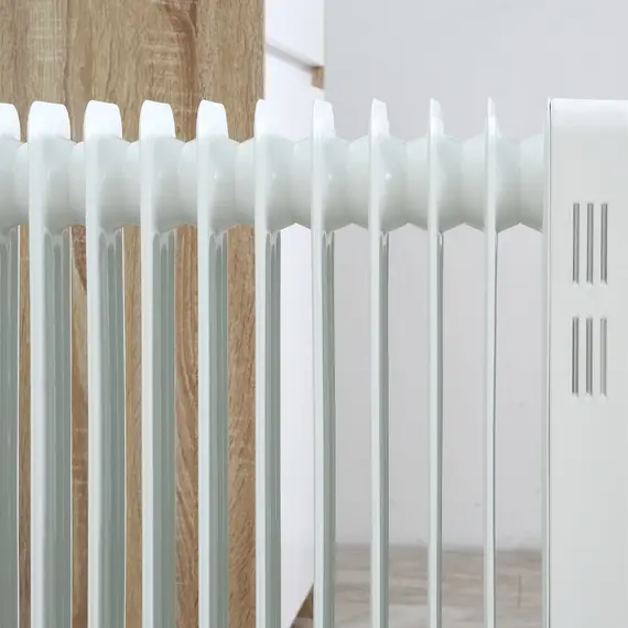 Buy 2500W Oil Filled Radiator, 11 Fin, Portable Electric Heater with 3 Heat Settings, Safety Cut-Off and Wheels, White, 9 image