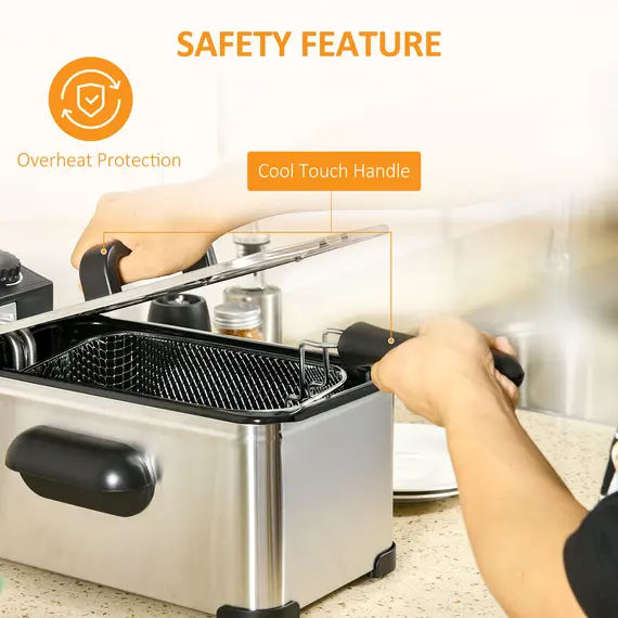 Buy 3 Litre Stainless Steel Deep Fat Fryer with Adjustable Temp, 60min Timer, Viewing Window and Safety Cut Out, 2000W, 6 image