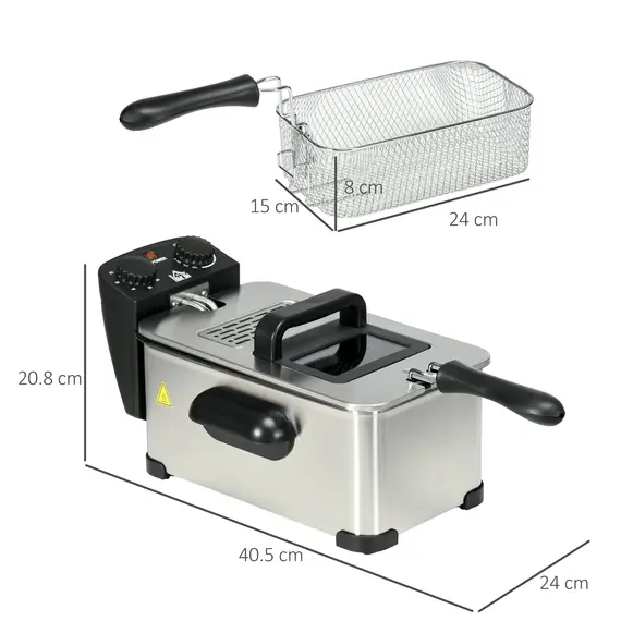 Buy 3 Litre Stainless Steel Deep Fat Fryer with Adjustable Temp, 60min Timer, Viewing Window and Safety Cut Out, 2000W, 3 image