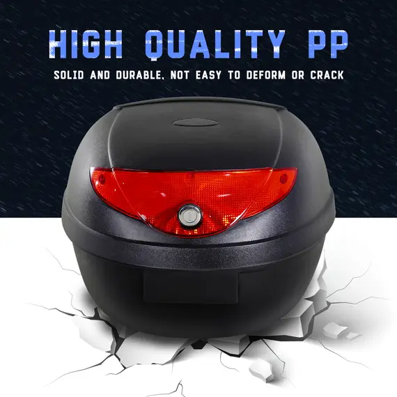 Buy 24L Motorcycle Trunk Hard Tail Bike Top Box Rack Mount Luggage Helmet Storage Carrier Case Universal Scooter w/Keys & Plate, 4 image