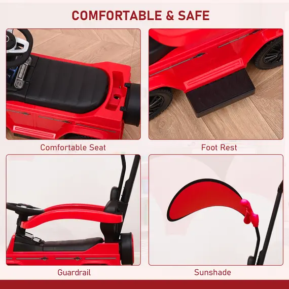 Buy 3 in 1 Kids Children Ride on Push Car Toddler Sliding Car G350 Licensed Walker Foot to Floor Slider Push-Along with Horn Steering Wheel NO POWER Manual, Red, 7 image