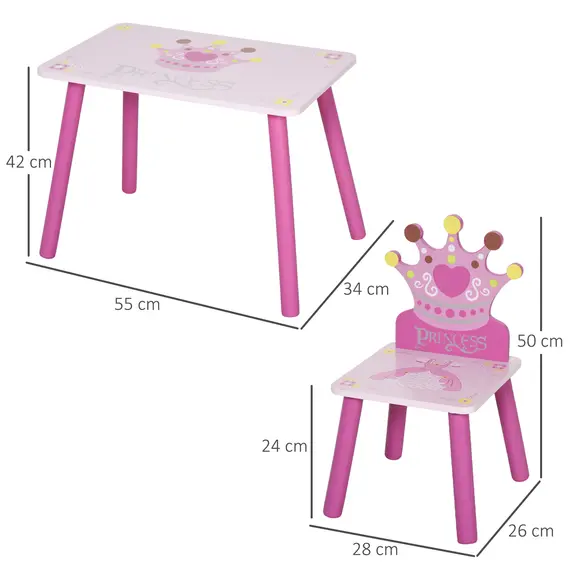 Buy 3 Pcs Kids and Table Chair Set Princess & Crown Theme Home Furniture Pretty Gift 2-4 Years Pink, 3 image