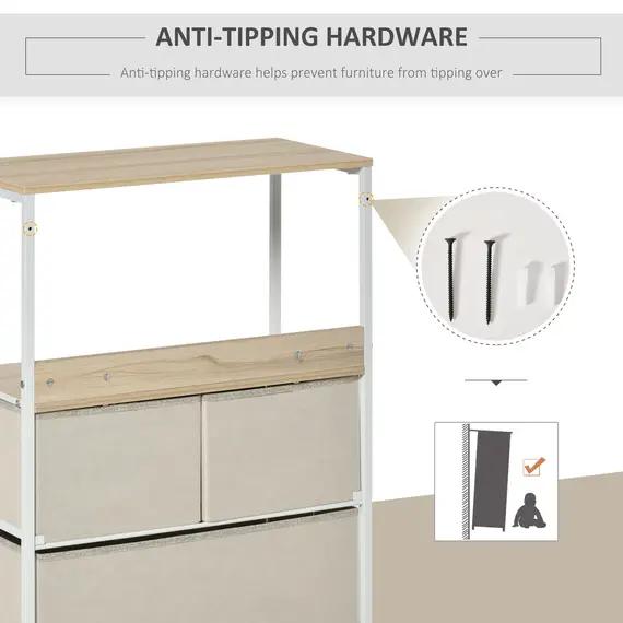 Buy 3 Drawer Storage Chest Unit Home Cabinet w/ Shelves Home Living Room Bedroom Entryway Living Furniture, Light Grey, 6 image