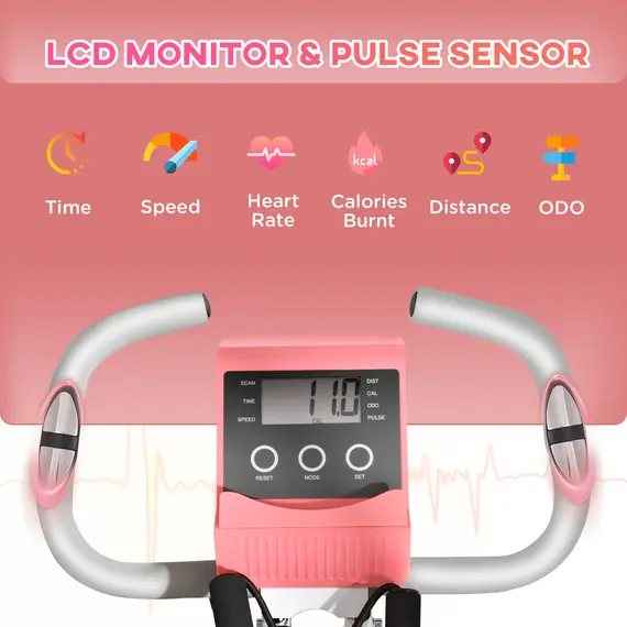 Buy 2-in-1 Folding Exercise Bike with 8-Level Magnetic Resistance, Arm Resistance Band, Pulse Sensor, Pink, 4 image