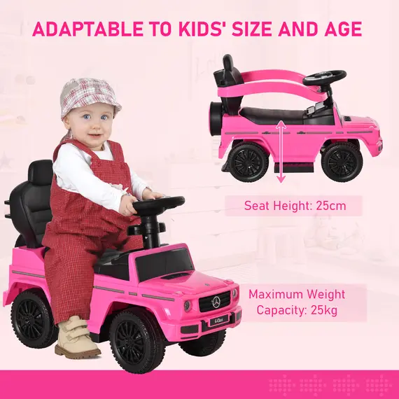 Buy 3 in 1 Kids Children Ride on Push Car Toddler Sliding Car G350 Licensed Walker Foot to Floor Slider Push-Along with Horn Steering Wheel NO POWER Manual, Pink, 7 image