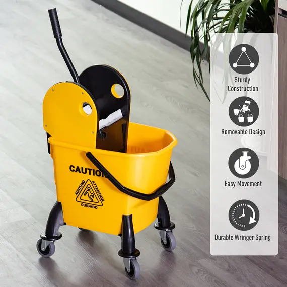Buy 25L Mop Bucket, with Wringer, Wheels and Handle - Yellow, 7 image