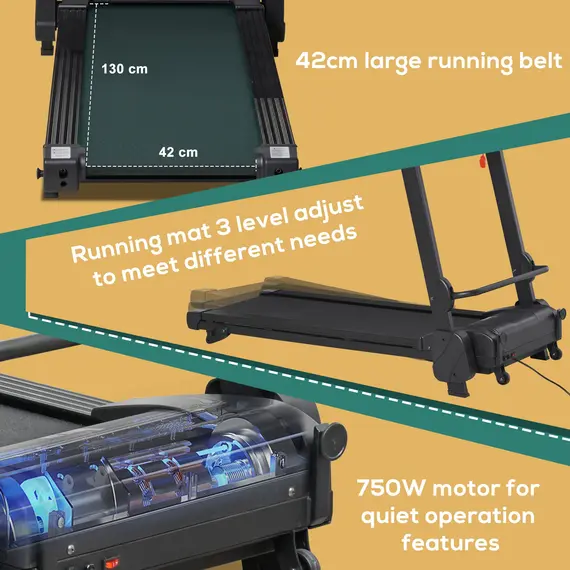 Buy 2.5HP 14Km/h Manual Incline Electric Running Machine Motorized Treadmill Folding, MP3 & USB Player, 12 Preset Programs, 5 Speed Shortcut, w/ WIDE RUNNING BELT, LCD Display, Drink Holders, 8 image