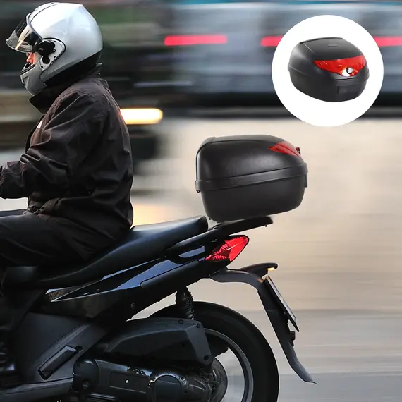 Buy 24L Motorcycle Trunk Hard Tail Bike Top Box Rack Mount Luggage Helmet Storage Carrier Case Universal Scooter w/Keys & Plate, 2 image