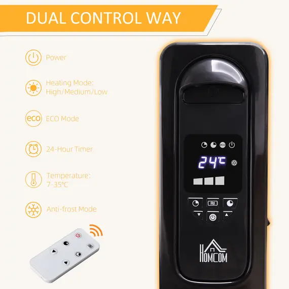Buy 2500W Digital Display Oil Filled Radiator, 11 Fin Portable Electric Heater with Timer, Adjustable Thermostat, Three Heat settings, Safety Cut Off, Remote, Black, 5 image