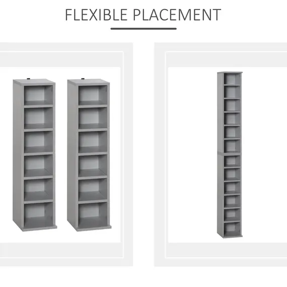 Buy 204 CD Media Display Shelf Unit Set of 2 Blu-Ray Tower Rack w/ Adjustable Shelves Bookcase Storage Organiser, Grey, 6 image