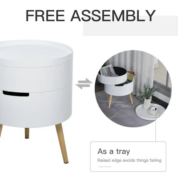 Buy 3-Tier Coffee Table, Round End Table with 2 Hidden Compartments and Detachable Tray, Side Table with Storage for Living Room, White, 4 image