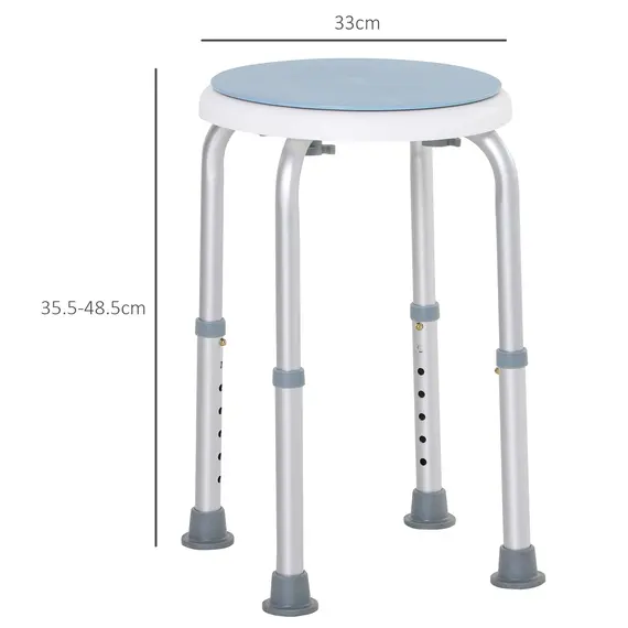 Buy 360° Swivel Shower Chair, Height Adjustable Aluminium Shower Stool with Non-Slip Feet, Blue, 3 image