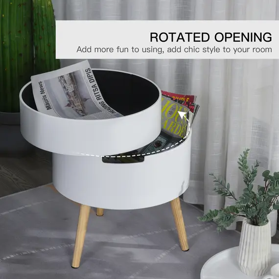 Buy 3-Tier Coffee Table, Round End Table with 2 Hidden Compartments and Detachable Tray, Side Table with Storage for Living Room, Set of 2, White, 7 image