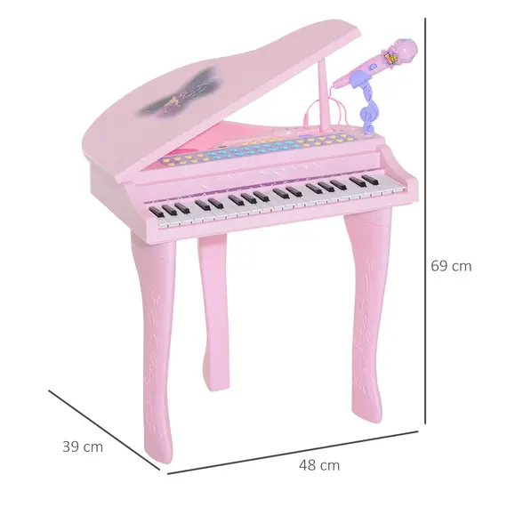 Buy 37 Keys Kids Mini Electronic Keyboard Children Grand Piano with Stool Microphone Light Musical Instrument Educational Game Toy Set (Pink), 3 image