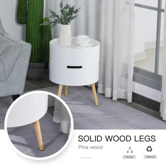 Buy 3-Tier Coffee Table, Round End Table with 2 Hidden Compartments and Detachable Tray, Side Table with Storage for Living Room, Set of 2, White, 6 image