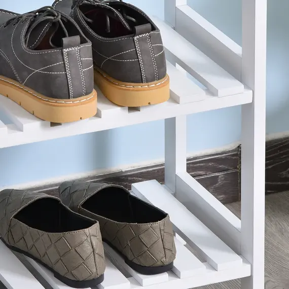 Buy 3-Tier Shoe Rack Wood Frame Slatted Shelves Spacious Open Hygienic Storage Home Hallway Furniture Family Guests 70L x 26W x 57.5H cm - White, 8 image
