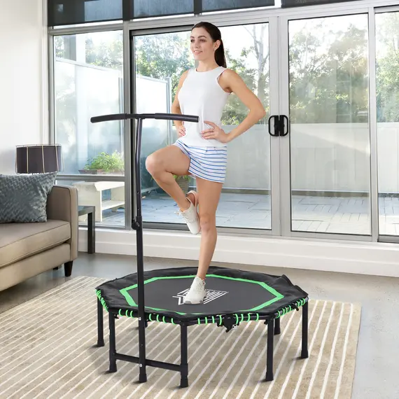 Buy 48" Octagonal Mini Fitness Rebounder Trampoline Indoor Outdoor Foldable Mini Jumper with Adjustable Handle, Green, 2 image