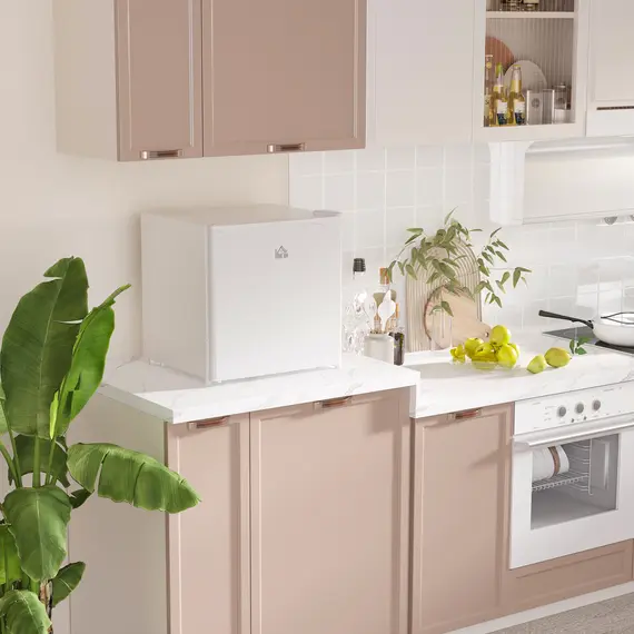 Buy 46 Litre Table Top Mini Fridge, Small Fridge with Ice Box, Reversible Door, Adjustable Temperature and Legs for Bedrooms, Home Office, Cream, 2 image