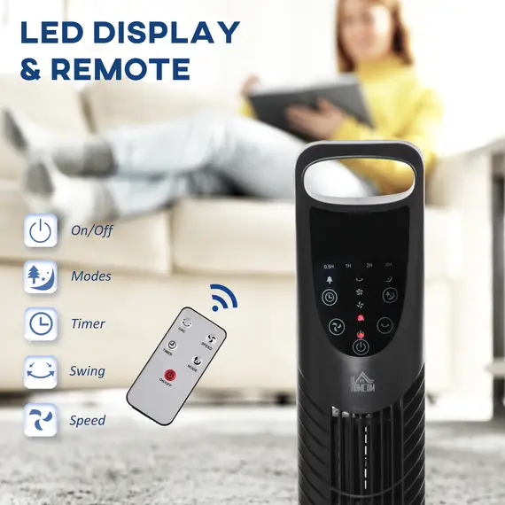 Buy 36'' Freestanding Tower Fan, 3 Speed 3 Mode, 7.5h Timer, 70 Degree Oscillation, LED Panel, 5M Remote Controller, Black, 4 image