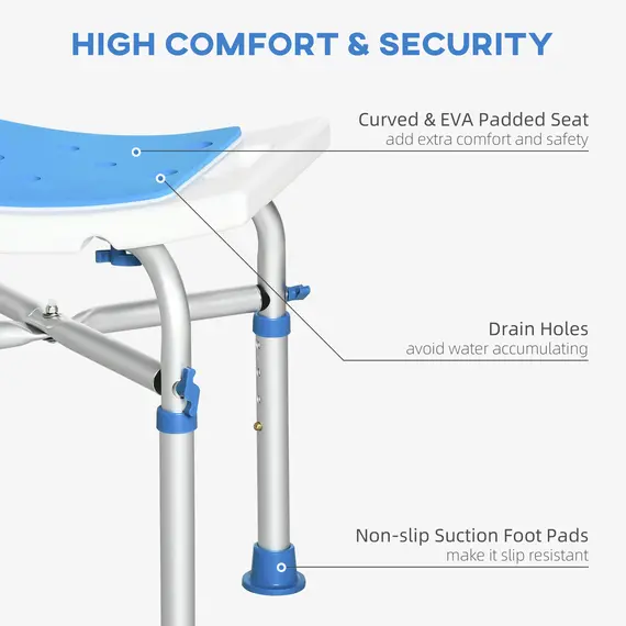 Buy 44-51.5cm Aluminium Frame Shower/Bath Stool - Blue, 4 image