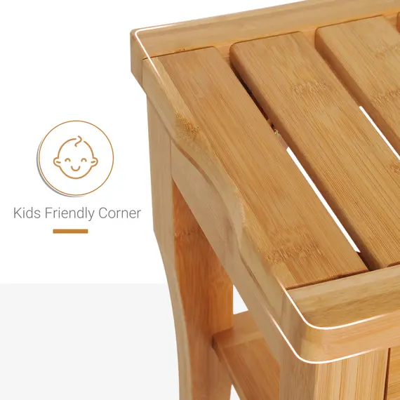 Buy 45cm 2-Tier Slatted Shower Bench Storage Seat w/ 4 Legs Comfortable Safe Bathroom Stool Spa Bath Organiser, 7 image