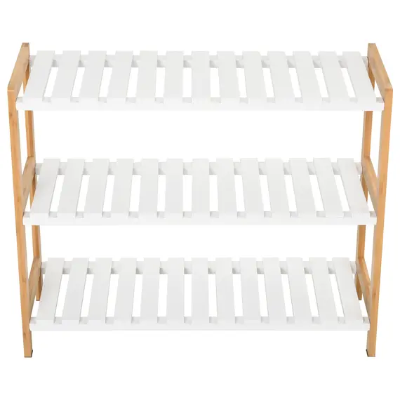 Buy 3-Tier Shoe Rack Wood Frame Slatted Shelves Spacious Open Hygienic Storage Home Hallway Furniture Family Guests 70L x 26W x 57.5H cm - Natural, 8 image