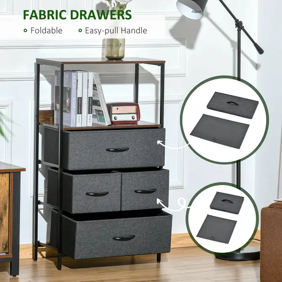 Buy 4 Drawer Storage Chest Unit Home Cabinet w/ Shelves Home Living Room Bedroom Entryway Living Furniture, Black, 5 image