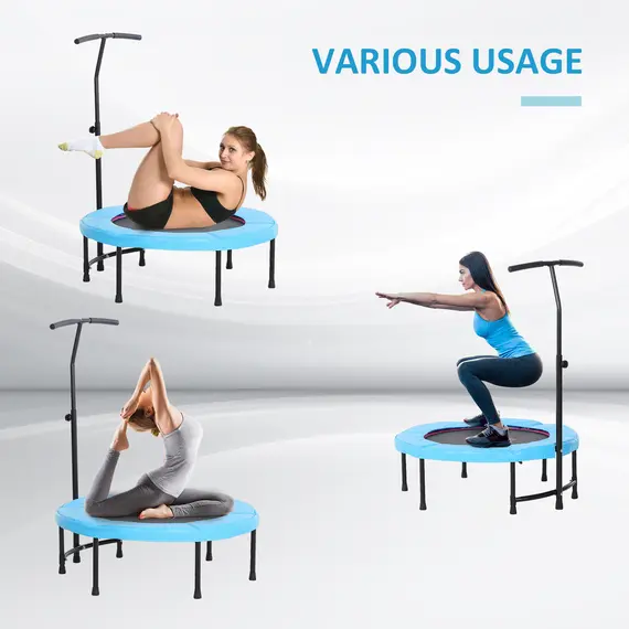 Buy 40'' Fitness Trampoline with Adjustable Handle, Rebounder Trampoline Mini Jumper for Indoor Exercise Workout, Support Up to 100kg, Blue, 5 image