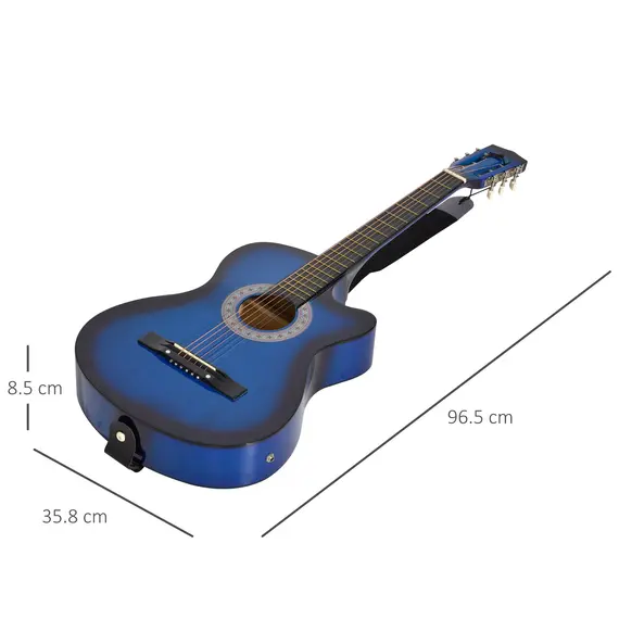 Buy 38 Inch Full Size Blue Classical Acoustic Electric Guitar Kids Guitar and Junior Guitar   Premium Gloss Finish w/Case - Blue, 3 image