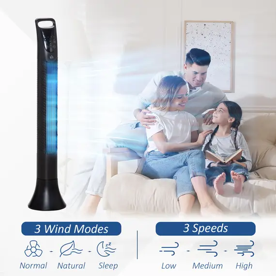 Buy 36'' Freestanding Tower Fan, 3 Speed 3 Mode, 7.5h Timer, 70 Degree Oscillation, LED Panel, 5M Remote Controller, Black, 5 image