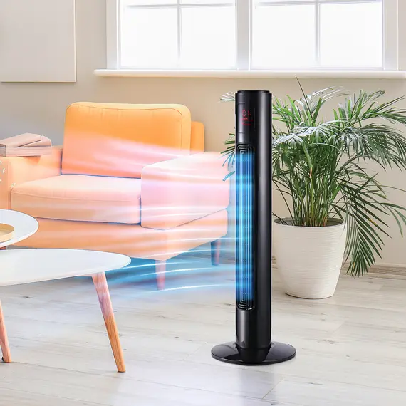 Buy 38'' Freestanding Tower Fan, 3 Speed 3 Mode, 12h Timer, 70 Degree Oscillation, LED Panel, 5M Remote Controller, Black, 2 image