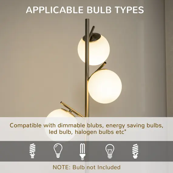 Buy 3-Light Tree Floor Lamps for Living Room, Modern Standing Lamp for Bedroom with Globe Lampshade, Steel Base, Bulb not Included, Silver, 6 image
