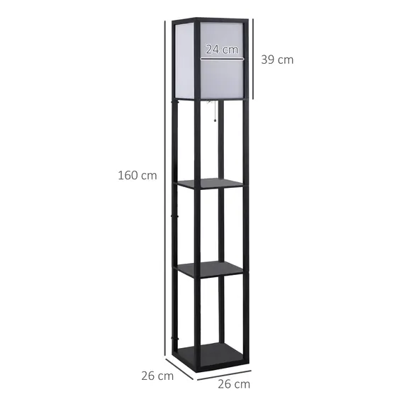 Buy 3-Tier Floor Lamp, Floor Light with Storage Shelf, Reading Standing Lamp for Living Room, Bedroom, Kitchen, Dining Room, Office, Dorm, 160cm, Black, 3 image
