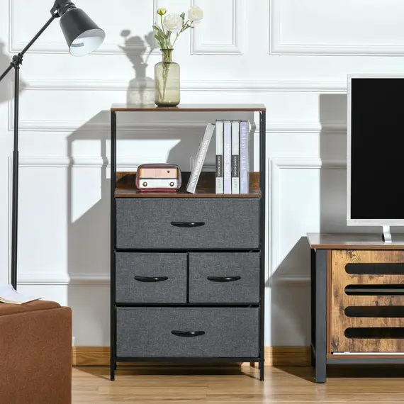 Buy 4 Drawer Storage Chest Unit Home Cabinet w/ Shelves Home Living Room Bedroom Entryway Living Furniture, Black, 2 image