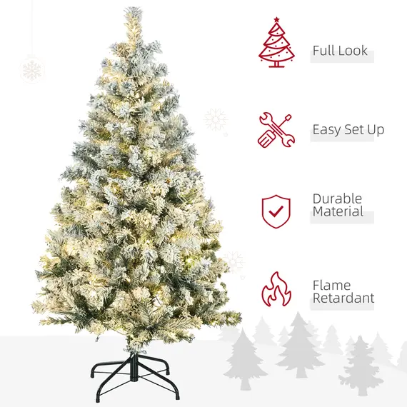 Buy 4.5' Artificial Snow Christmas Trees with Frosted Branches, Warm White or Colourful LED Lights, Steel Base, 5 image
