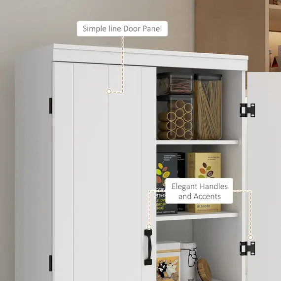 Buy 4-Door Tall Kitchen Cupboard, Freestanding 6-Tier Storage Cabinet with 2 Adjustable Shelves for Living Room, Dining Room, White, 7 image
